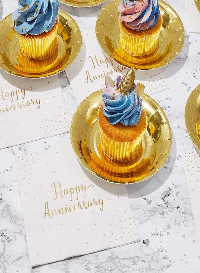 BLUE PANDA Happy Anniversary Napkins - 5 x 5 In, 3-Ply, 50 Pack, Elegant Gold Foil - Disposable Anniversary Paper Goods & Cocktail Napkins for Wedding Party Decor - Image 2